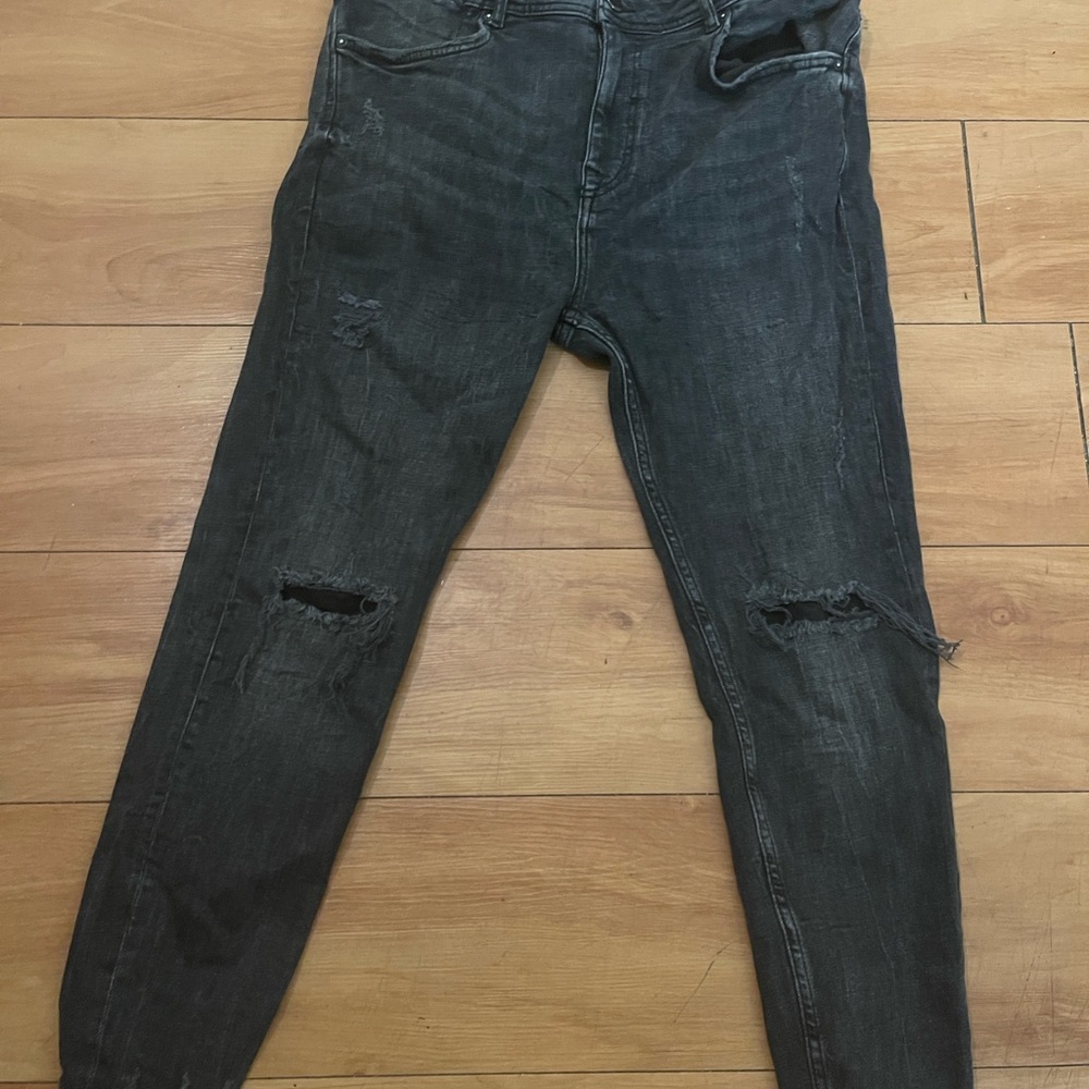 Zara Men's Charcoal Distressed Skinny Jeans